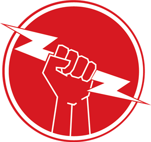 Empower, red logo. Hand holding lightening bolt