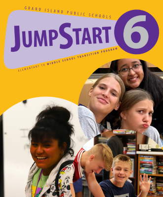 GIPS Jumpstart 6 logo with photos of smiling students from all three middle schools