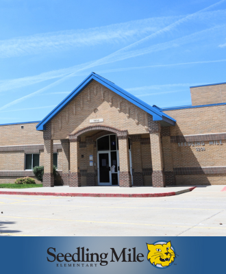  Seedling Mile Elementary building with logo over a blue banner. 