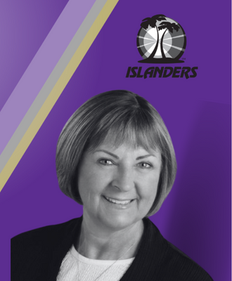  Cindy Wells, GISH Activities Director, headshot with the Islanders logo
