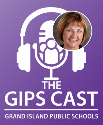  GIPS Cast podcast logo w/ headshot of Mrs. Cindy Wells