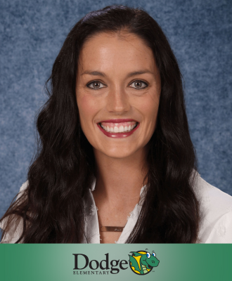  Kelli Wemhoff headshot above the Dodge Elementary logo